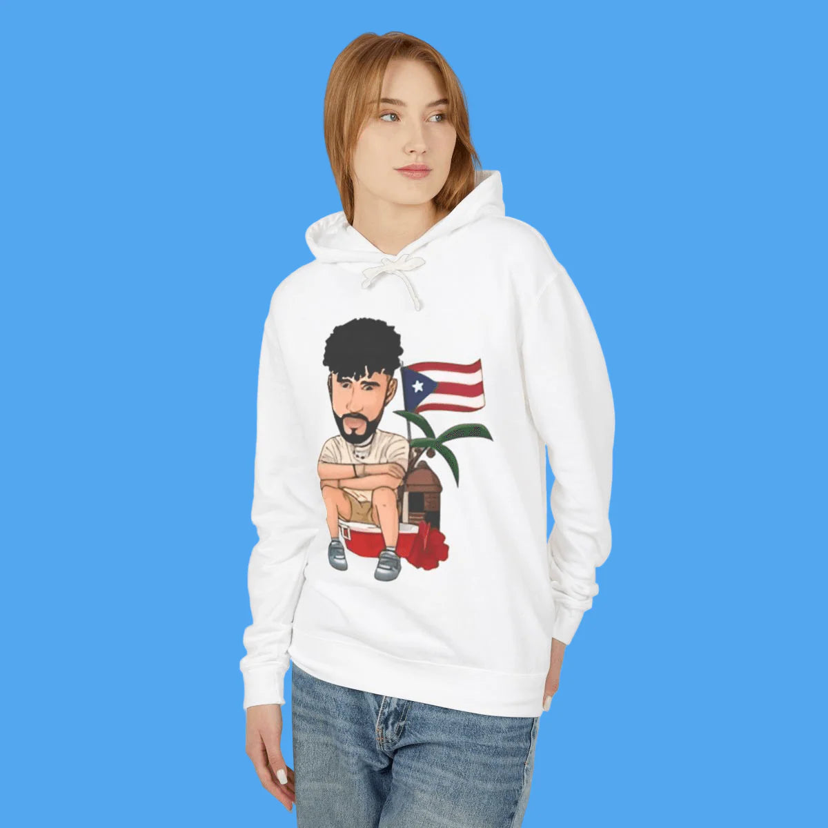 White Bad Bunny Merch DtMF Hoodie